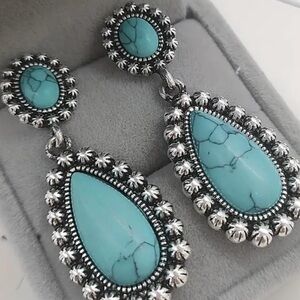 Big Dangle Turquoise Earrings For Men, Large Drop Vintage Turquoise Earrings,